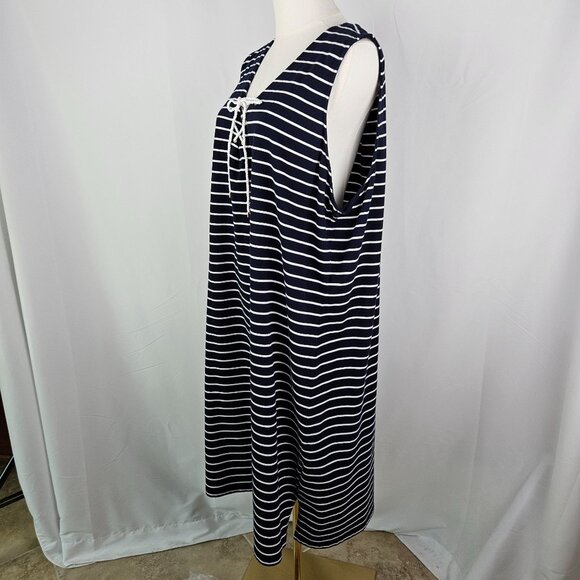 Lauren Ralph Lauren Navy White Dress Striped Sleeveless Lace-Up Nautical 3X - Picture 4 of 10